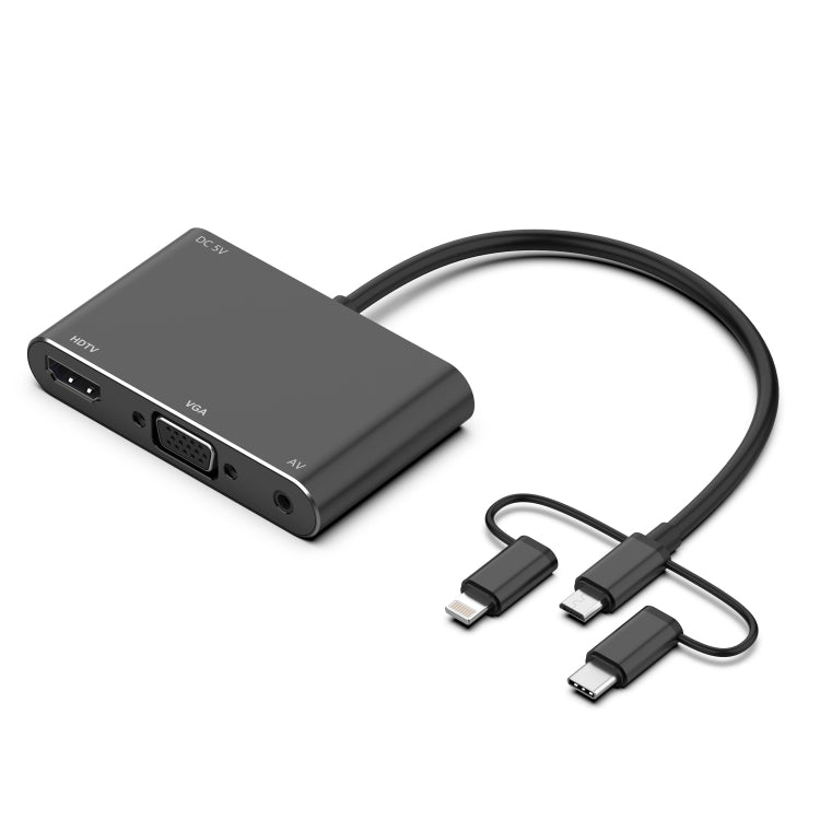 7585B 3 in 1 Micro USB / 8 Pin / Type-C to VGA / HDTV / AV Adapter Mobile HD Screen Player Black