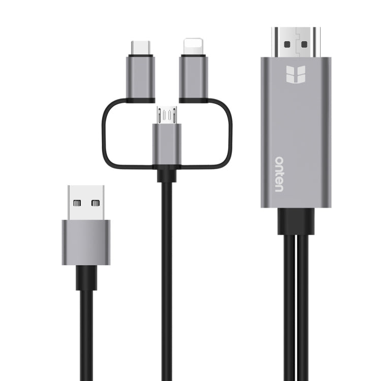 Onten OTN-7537A 3 in 1 1080P Mobile HD Screen Player Adapter Cable, OTN-7537A OTN-7537A Grey