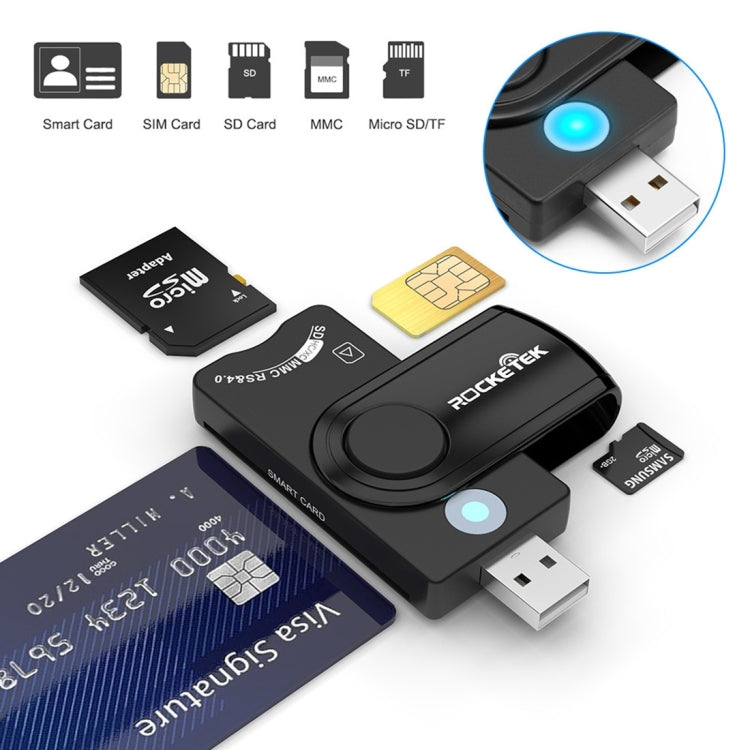 ROCKETEK CR310 USB 2.0 + TF Card + SD Card + SIM Card + Smart Card Multi-function Card Reader, USB 2.0 – Durable Build, Easy to Use