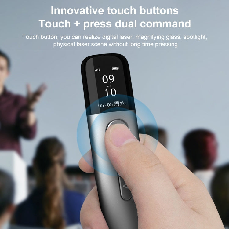32GB Green Light Multifunctional PPT Touch Laser Page Turning Pen Wireless Presenter, A9 Pro 32GB Green Light(Grey) – Aluminum Alloy