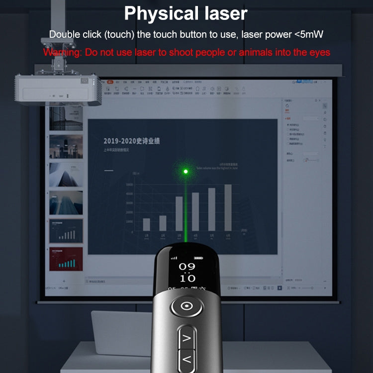 32GB Green Light Multifunctional PPT Touch Laser Page Turning Pen Wireless Presenter, A9 Pro 32GB Green Light(Grey) – Aluminum Alloy