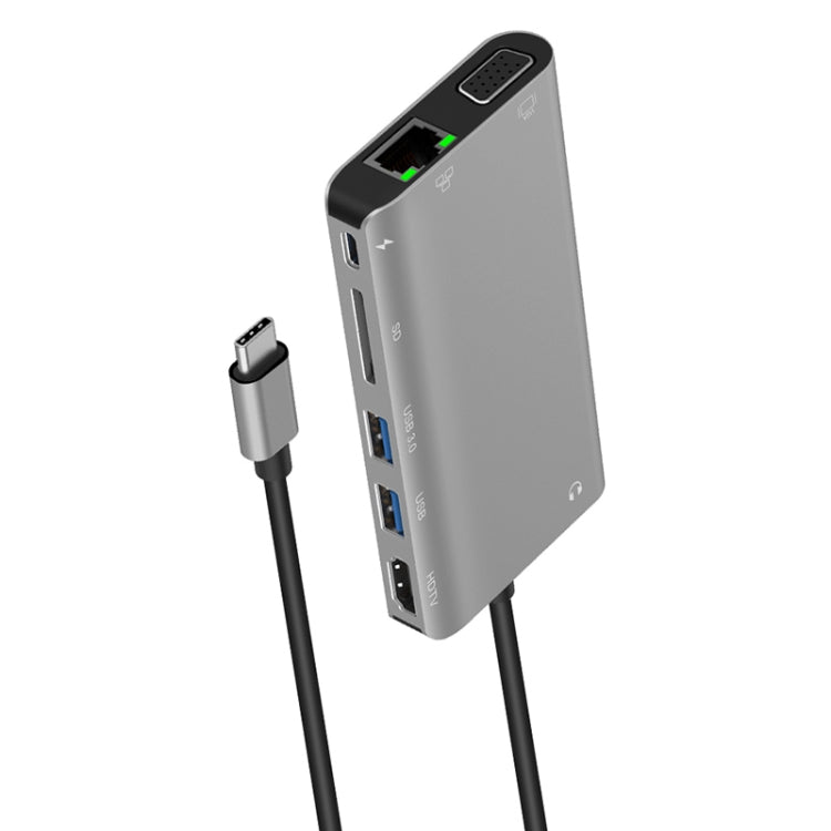Onten 9591BD 8 in 1 USB-C / Type-C to PD USB-C / Type-C Charging + Gigabit Ethernet + Dual USB 3.0 + HDMI + VGA + SD Card Slot + 3.5mm AUX HUB, 9591BD Grey, 9591BD Silver – Card Slot, 4K
