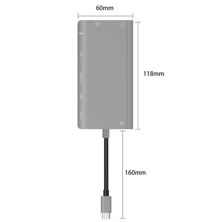 Onten 9591BD 8 in 1 USB-C / Type-C to PD USB-C / Type-C Charging + Gigabit Ethernet + Dual USB 3.0 + HDMI + VGA + SD Card Slot + 3.5mm AUX HUB, 9591BD Grey, 9591BD Silver – Card Slot, 4K