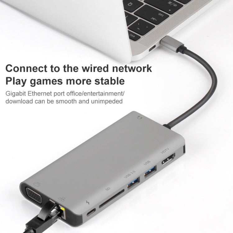 Onten 9591BD 8 in 1 USB-C / Type-C to PD USB-C / Type-C Charging + Gigabit Ethernet + Dual USB 3.0 + HDMI + VGA + SD Card Slot + 3.5mm AUX HUB, 9591BD Grey, 9591BD Silver – Card Slot, 4K