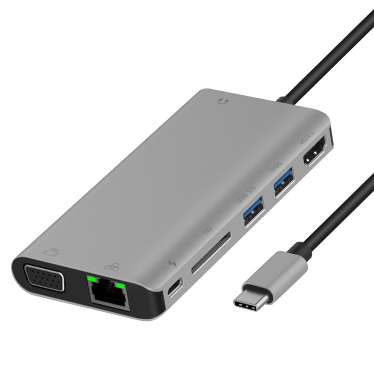 Onten 9591BD 8 in 1 USB-C / Type-C to PD USB-C / Type-C Charging + Gigabit Ethernet + Dual USB 3.0 + HDMI + VGA + SD Card Slot + 3.5mm AUX HUB, 9591BD Grey, 9591BD Silver – Card Slot, 4K 9591BD Grey Grey