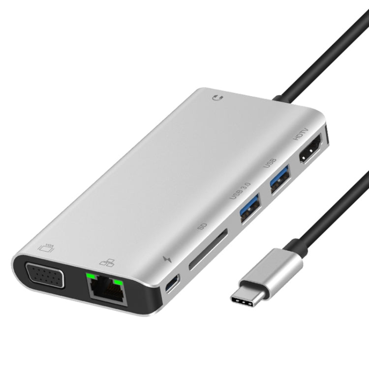 Onten 9591BD 8 in 1 USB-C / Type-C to PD USB-C / Type-C Charging + Gigabit Ethernet + Dual USB 3.0 + HDMI + VGA + SD Card Slot + 3.5mm AUX HUB, 9591BD Grey, 9591BD Silver – Card Slot, 4K 9591BD Silver Silver