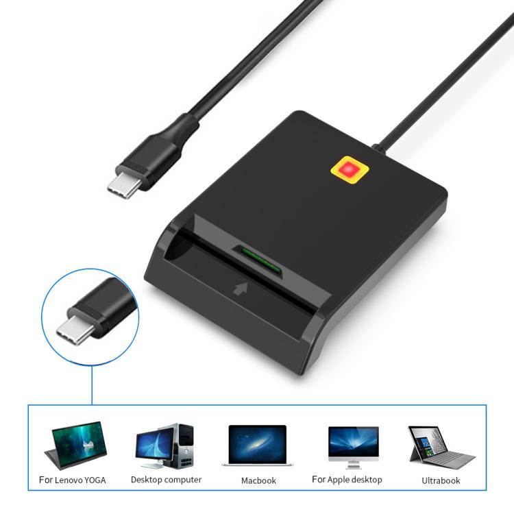 Rcoketek CR301 Type-C Plug Smart CAC Card Reader USB 2.0 Bank Card SIM Card Tax Reader, Type-C – Durable Build, Easy to Use