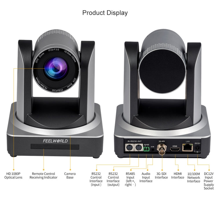 FEELWORLD POE20X Simultaneous 20X Optical Zoom Live Streaming PTZ Camera, EU and US Plug, POE20X – TPU, 4K