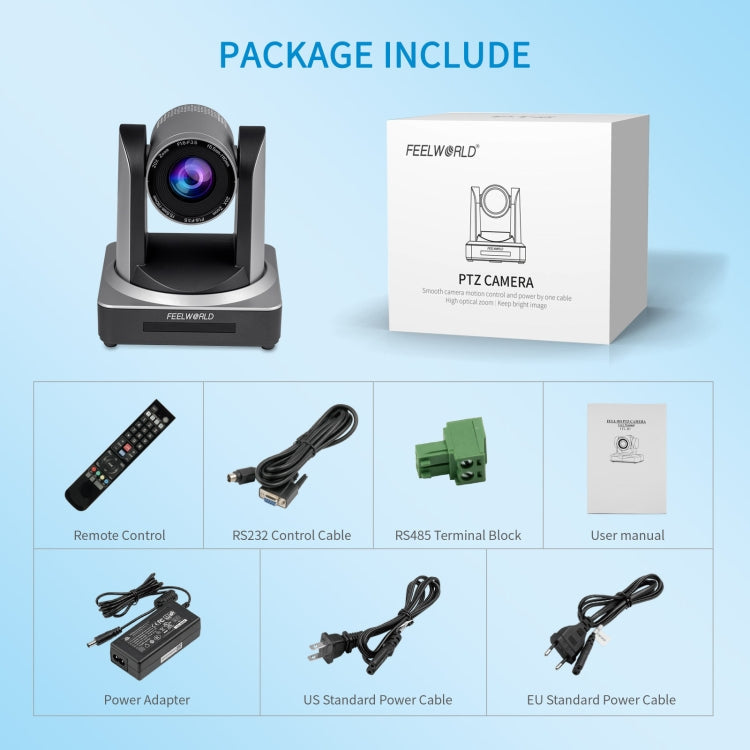 FEELWORLD POE20X Simultaneous 20X Optical Zoom Live Streaming PTZ Camera, EU and US Plug, POE20X – TPU, 4K