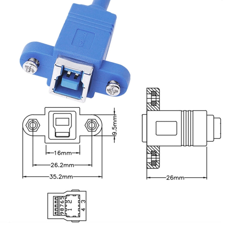 50cm USB 3.0 B Female to B Male Connector Adapter Data Cable for Printer / Scanner, BF to BM, Length: 50cm – Data Transmission