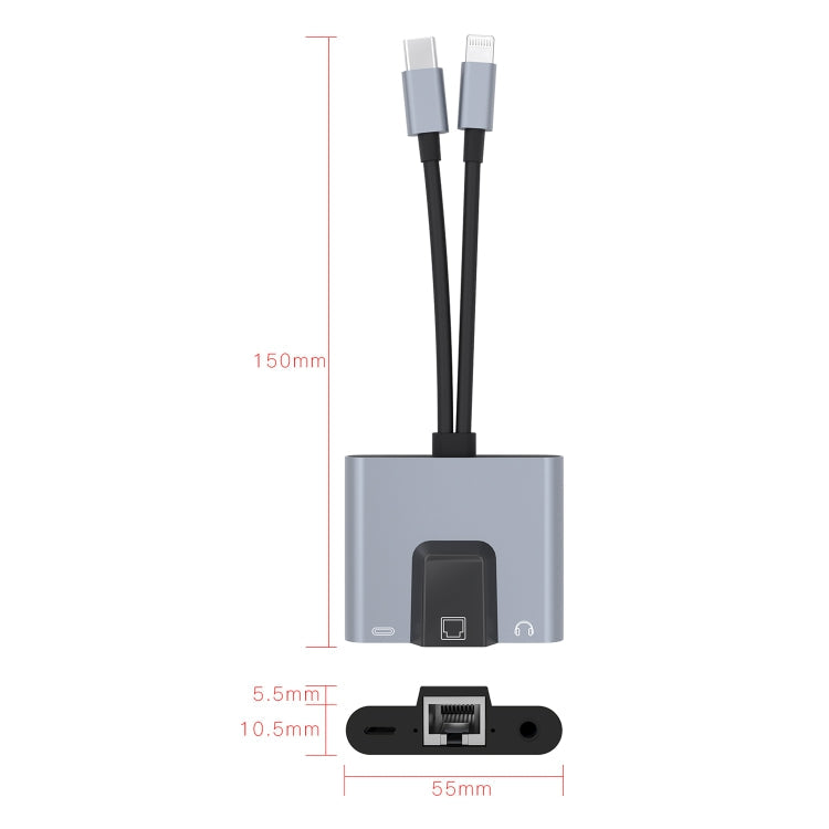 NK-1056Pro Earphone – 3 in 1 8 Pin + USB-C / Type-C Male to 8 Pin Charging + Ethernet + 3.5mm...