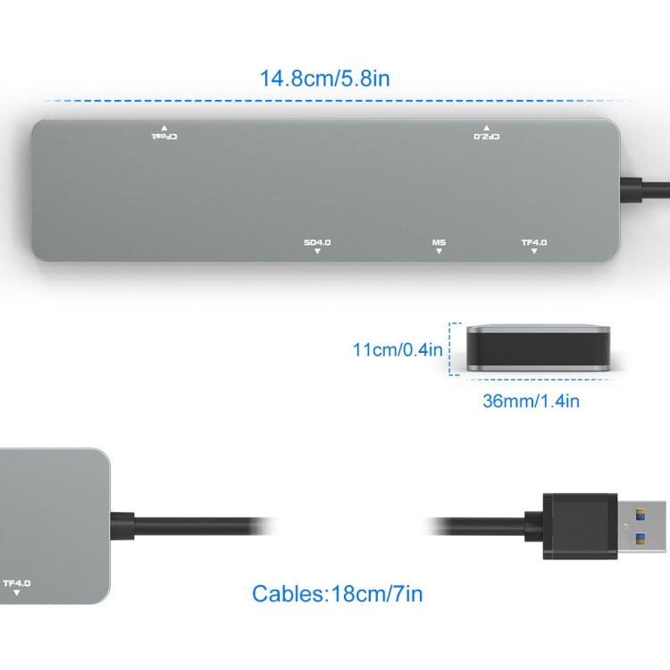 Rocketek CR308 USB3.0 Multi-function Card Reader CF / CFast / SD / MS / TF Card 5 in 1 – Card Slot, Aluminum Alloy