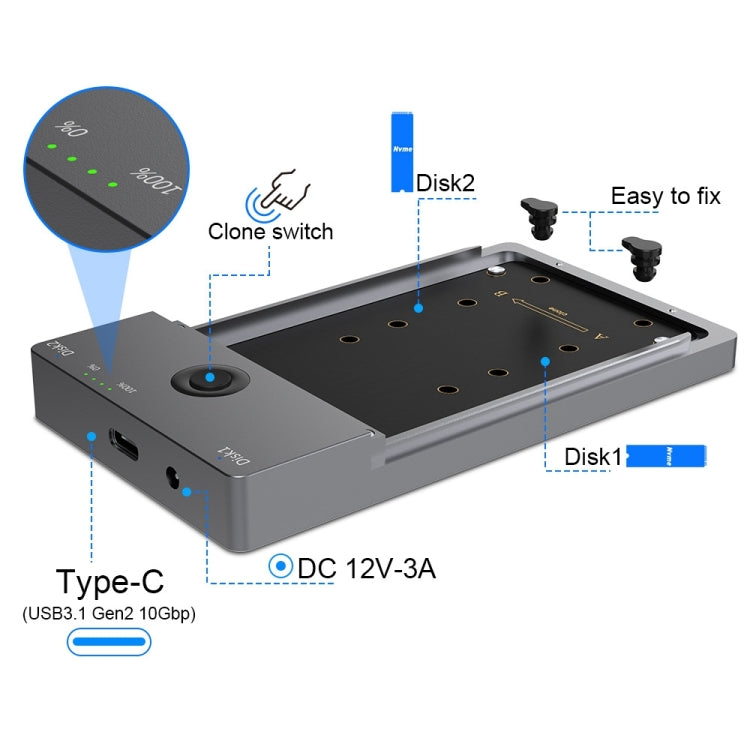 Rocketek ME921 USB3.1 Gen2 Dual M.2 Solid State Drive Box NVMe Docking Station, EU Plug, EU Plug – Data Transmission