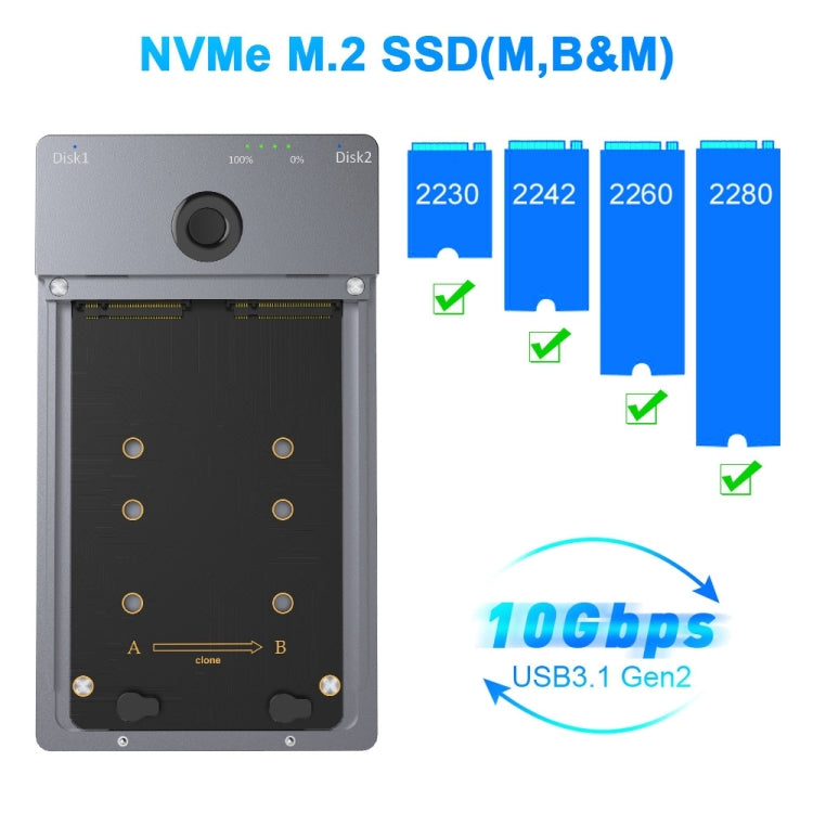 Rocketek ME921 USB3.1 Gen2 Dual M.2 Solid State Drive Box NVMe Docking Station, EU Plug, EU Plug – Data Transmission