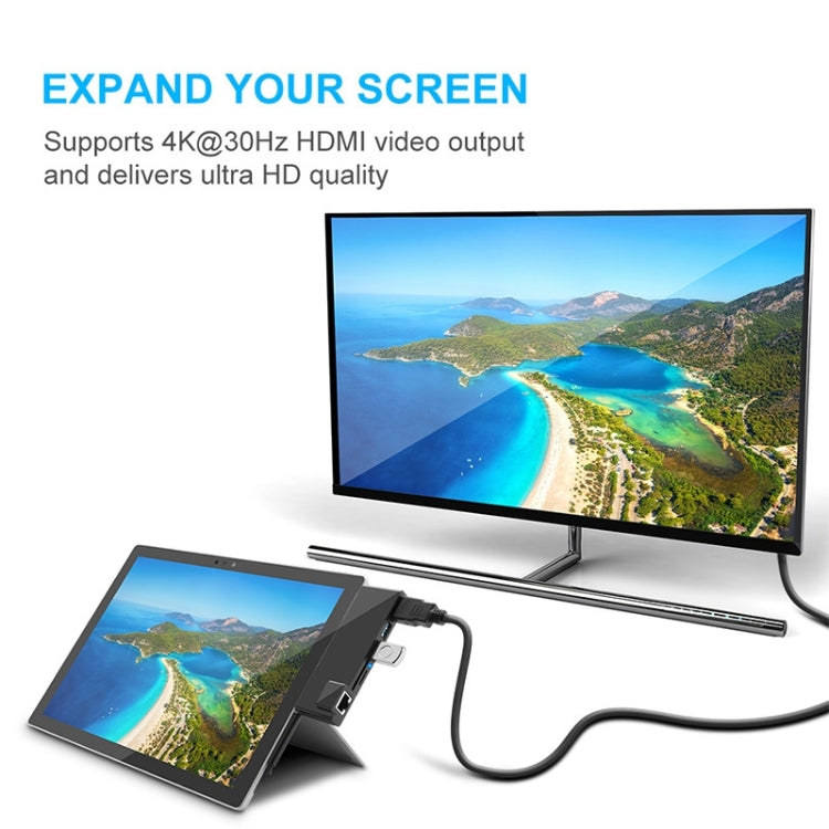 Rocketek SH768 6 in 1 RJ45 / USB 3.0 / HDMI / SD / TF HUB Adapter for Surface Pro 5 / 6 – Card Slot, Aluminum Alloy, TPU, For Surface Pro 5 / 6 with RJ45