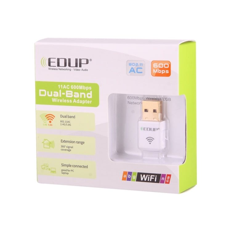EDUP EP-AC1619 Mini Wireless USB 600Mbps 2.4G / 5.8Ghz 150M+433M Dual Band WiFi Network Card for Nootbook / Laptop / PC, EP-AC1619 600Mbps (White), EP-AC1619 600Mbps (Black) – Durable Build, Easy to Use