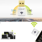 EDUP EP-AC1619 Mini Wireless USB 600Mbps 2.4G / 5.8Ghz 150M+433M Dual Band WiFi Network Card for Nootbook / Laptop / PC, EP-AC1619 600Mbps (White), EP-AC1619 600Mbps (Black) – Durable Build, Easy to Use