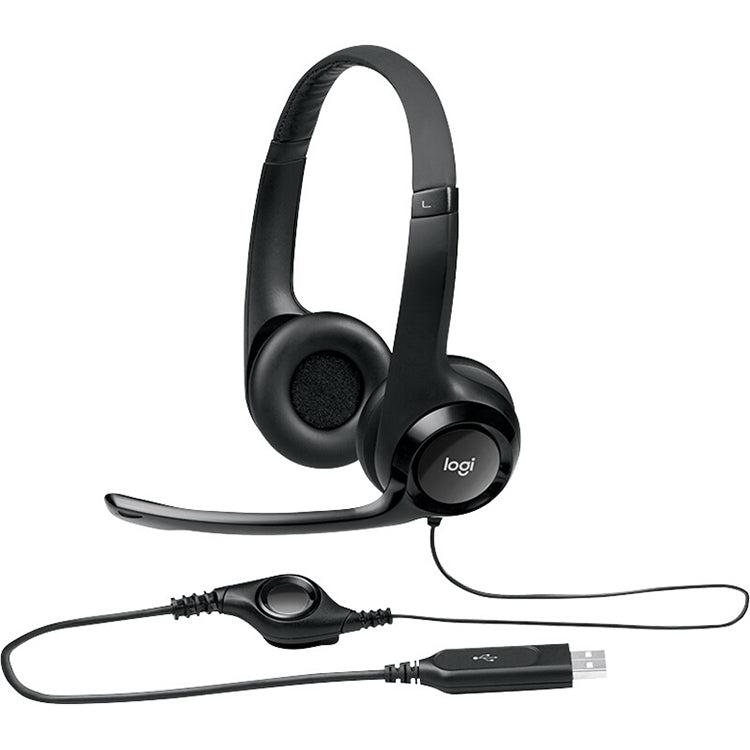 Logitech H390 USB Wired Headset Stereo Headphones with Noise-Cancelling Microphone – Leather, Plug-and-play
