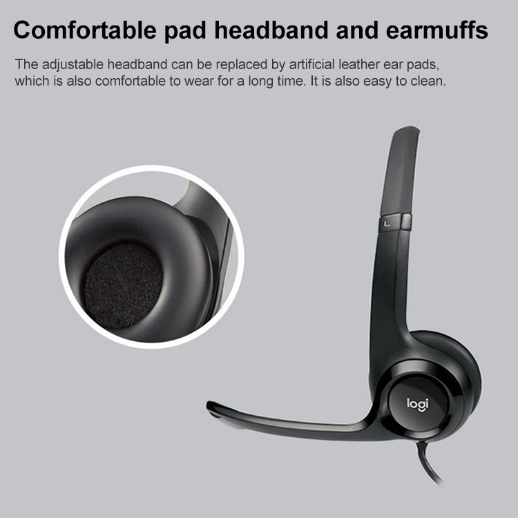 Logitech H390 USB Wired Headset Stereo Headphones with Noise-Cancelling Microphone – Leather, Plug-and-play