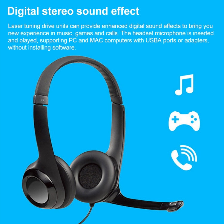 Logitech H390 USB Wired Headset Stereo Headphones with Noise-Cancelling Microphone – Leather, Plug-and-play