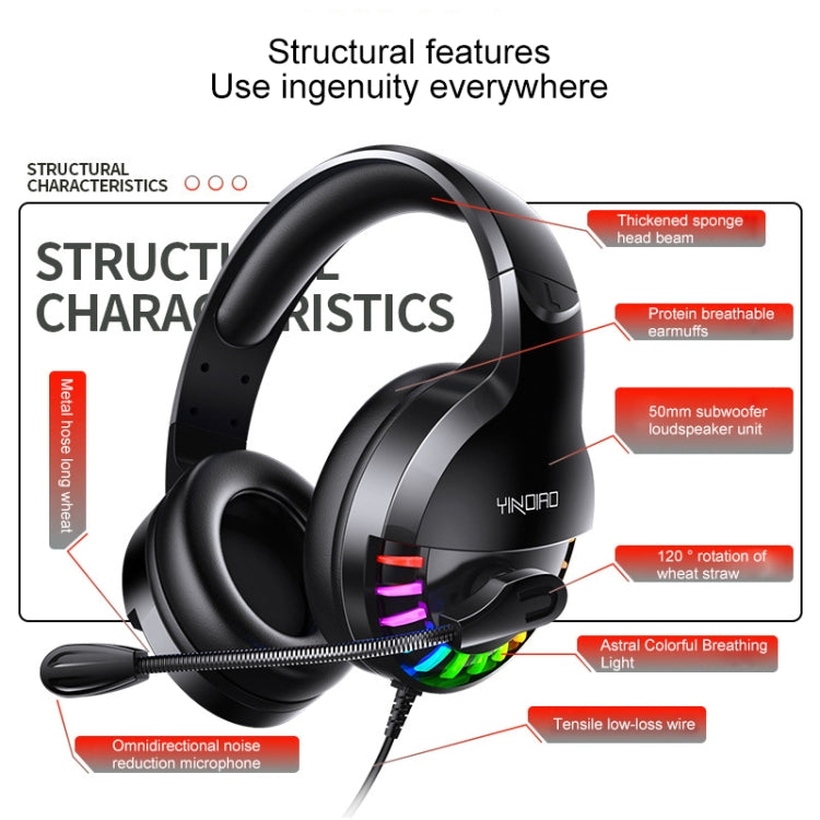 YINDIAO Q2 Head-mounted Wired Gaming Headset with Microphone, Version: Single USB Sound Card, Q2 Single USB Sound Card(White) – TPU