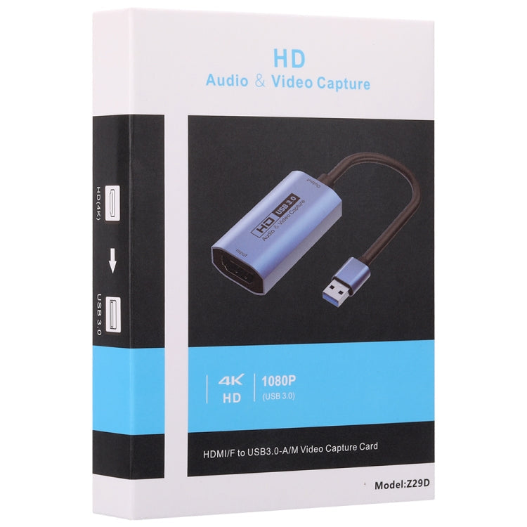 Z29D HDMI/F Female to USB 3.0/M Male HD Video Capture Card with Cable, Z29D – Aluminum Alloy, Ultra-thin, 4K