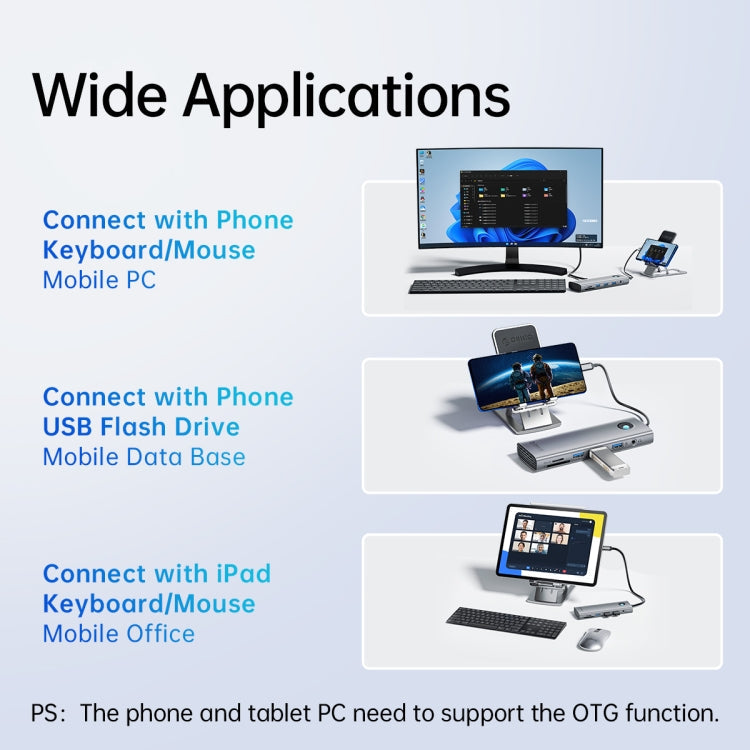 ORICO PW11-8PC Type-C / USB-C 8-in-1 5Gbps Multifunction Docking Station, PW11-8PC – Aluminum Alloy, TPU, 4K
