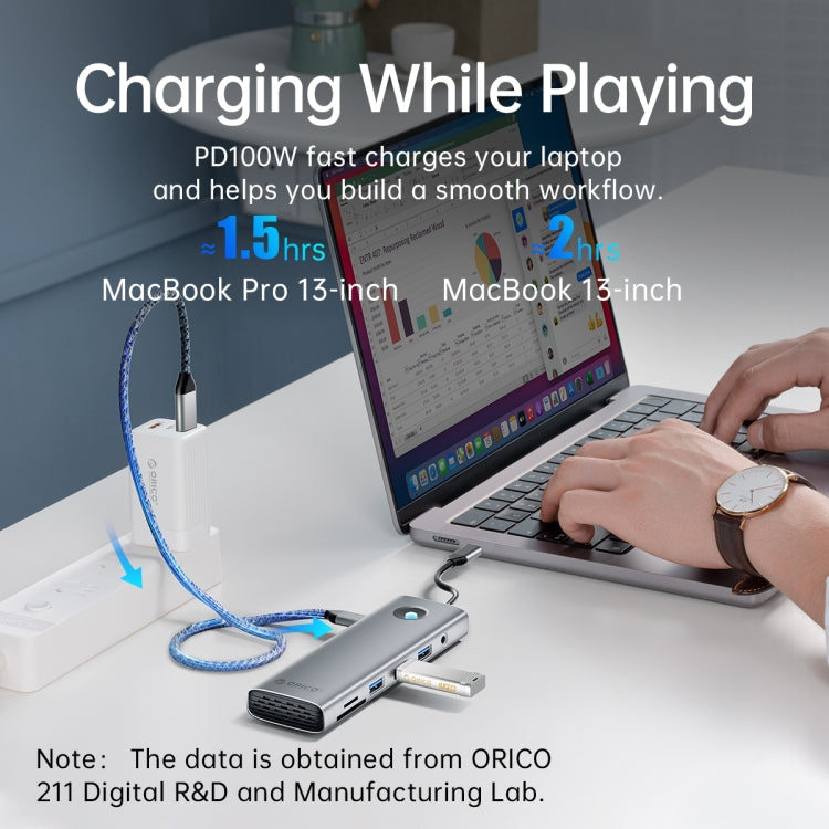 ORICO PW11-8PC Type-C / USB-C 8-in-1 5Gbps Multifunction Docking Station, PW11-8PC – Aluminum Alloy, TPU, 4K