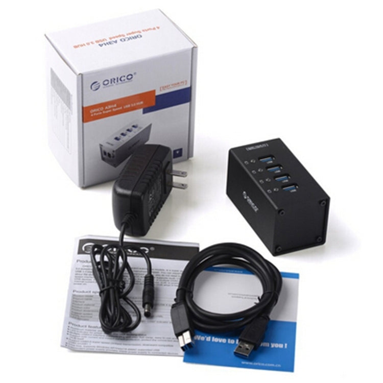ORICO A3H4 Aluminum High Speed 4 Ports USB 3.0 HUB with 12V/2.5A Power Supply for Laptops, 4 Ports (Silver) – Aluminum Alloy