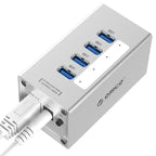ORICO A3H4 Aluminum High Speed 4 Ports USB 3.0 HUB with 12V/2.5A Power Supply for Laptops, 4 Ports (Silver) – Aluminum Alloy