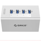 ORICO A3H4 Aluminum High Speed 4 Ports USB 3.0 HUB with 12V/2.5A Power Supply for Laptops, 4 Ports (Silver) – Aluminum Alloy