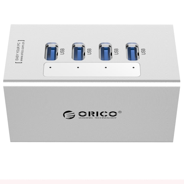ORICO A3H4 Aluminum High Speed 4 Ports USB 3.0 HUB with 12V/2.5A Power Supply for Laptops, 4 Ports (Silver) – Aluminum Alloy