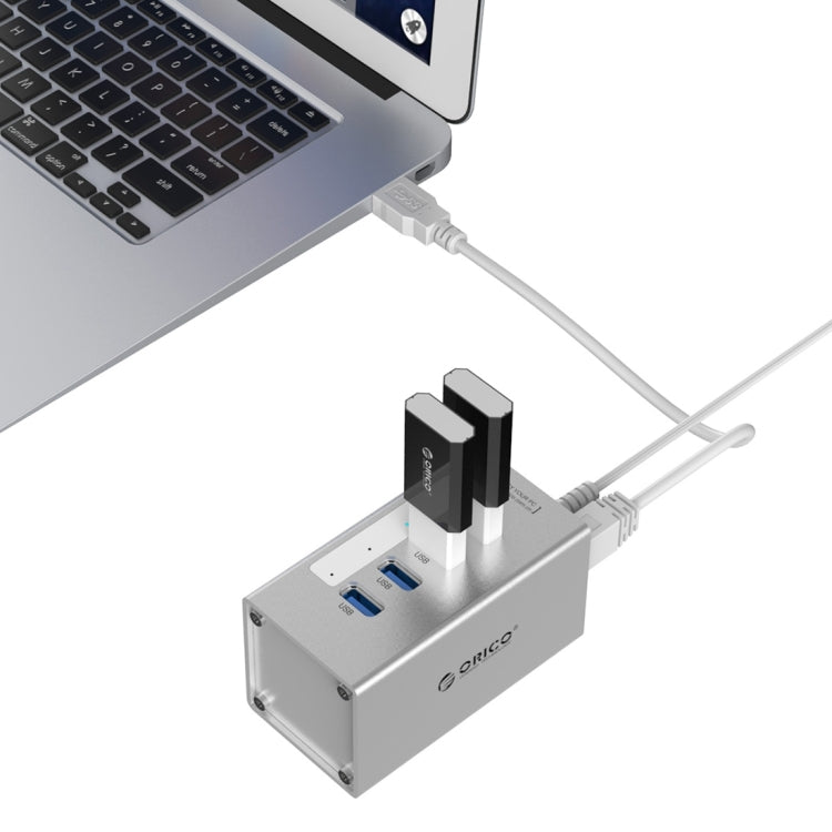 ORICO A3H4 Aluminum High Speed 4 Ports USB 3.0 HUB with 12V/2.5A Power Supply for Laptops, 4 Ports (Silver) – Aluminum Alloy
