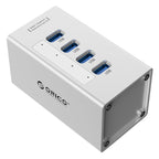 ORICO A3H4 Aluminum High Speed 4 Ports USB 3.0 HUB with 12V/2.5A Power Supply for Laptops, 4 Ports (Silver) – Aluminum Alloy
