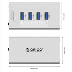 ORICO A3H4 Aluminum High Speed 4 Ports USB 3.0 HUB with 12V/2.5A Power Supply for Laptops, 4 Ports (Silver) – Aluminum Alloy