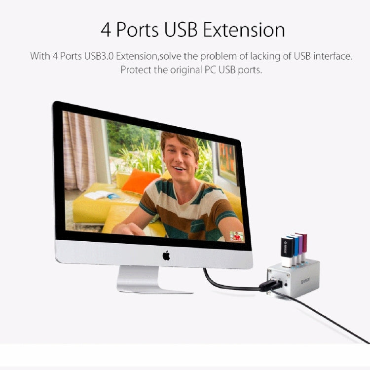 ORICO A3H4 Aluminum High Speed 4 Ports USB 3.0 HUB with 12V/2.5A Power Supply for Laptops, 4 Ports (Silver) – Aluminum Alloy