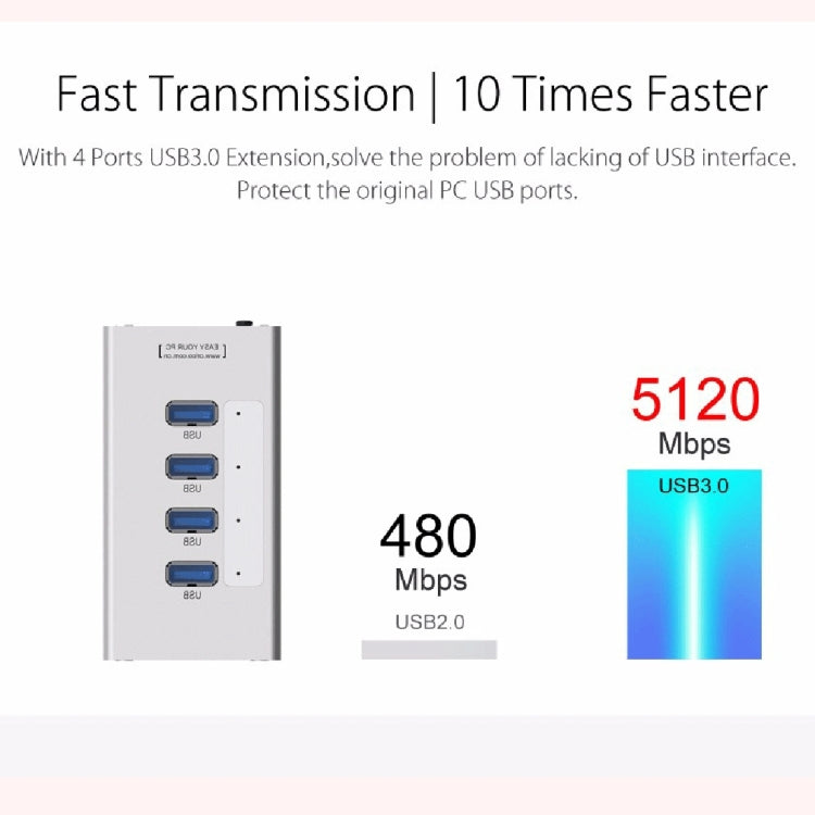 ORICO A3H4 Aluminum High Speed 4 Ports USB 3.0 HUB with 12V/2.5A Power Supply for Laptops, 4 Ports (Silver) – Aluminum Alloy