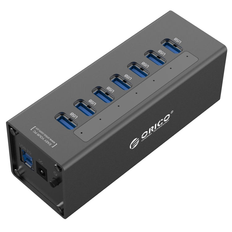 ORICO A3H7 Aluminum High Speed 7 Ports USB 3.0 HUB with 12V/2.5A Power Supply for Laptops, 7 Ports (Silver), 7 Ports (Black) – Aluminum Alloy 7 Ports (Black) Black