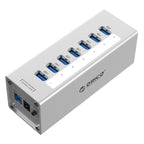 ORICO A3H7 Aluminum High Speed 7 Ports USB 3.0 HUB with 12V/2.5A Power Supply for Laptops, 7 Ports (Silver), 7 Ports (Black) – Aluminum Alloy 7 Ports (Silver) Silver