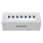 ORICO A3H7 Aluminum High Speed 7 Ports USB 3.0 HUB with 12V/2.5A Power Supply for Laptops, 7 Ports (Silver), 7 Ports (Black) – Aluminum Alloy