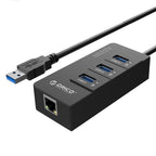ORICO HR01-U3 ABS 3 Ports USB3.0 HUB Splitter with External RJ45 Gigabit Ethernet Network Card 5 Gbps for Laptops / Desktop / Ultrabook etc. – Durable Build, Easy to Use Default Title