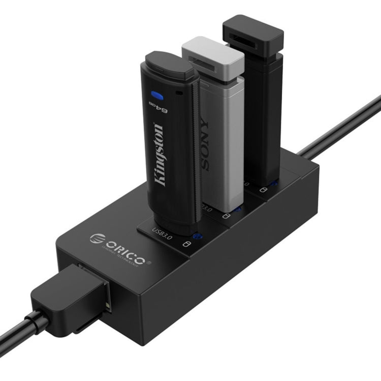 ORICO HR01-U3 ABS 3 Ports USB3.0 HUB Splitter with External RJ45 Gigabit Ethernet Network Card 5 Gbps for Laptops / Desktop / Ultrabook etc. – Durable Build, Easy to Use