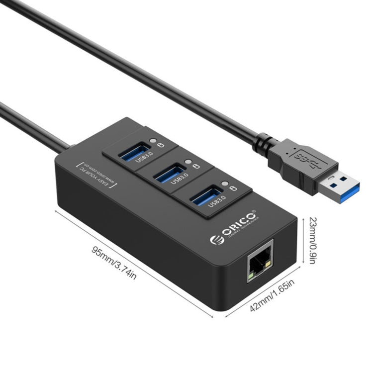 ORICO HR01-U3 ABS 3 Ports USB3.0 HUB Splitter with External RJ45 Gigabit Ethernet Network Card 5 Gbps for Laptops / Desktop / Ultrabook etc. – Durable Build, Easy to Use