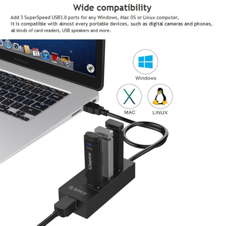 ORICO HR01-U3 ABS 3 Ports USB3.0 HUB Splitter with External RJ45 Gigabit Ethernet Network Card 5 Gbps for Laptops / Desktop / Ultrabook etc. – Durable Build, Easy to Use