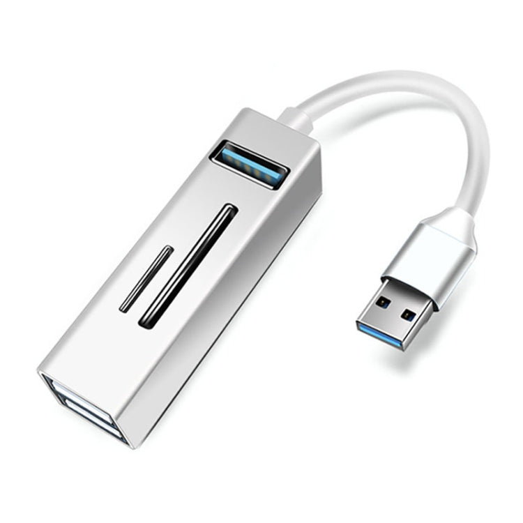 15101 5 in 1 USB3.0 to 3 x USB + SD / TF Card Reader HUB Adapter, USB3.0 – Card Slot, Aluminum Alloy, Data Transmission USB3.0 Silver