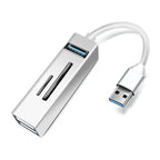 15101 5 in 1 USB3.0 to 3 x USB + SD / TF Card Reader HUB Adapter, USB3.0 – Card Slot, Aluminum Alloy, Data Transmission USB3.0 Silver