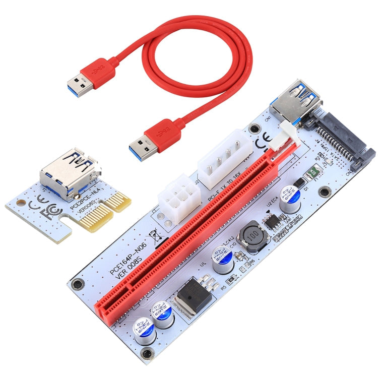 PCE164P-N06 VER008S USB 3.0 PCI-E Express 1x to 16x PCI-E Extender Riser Card Adapter 15 Pin SATA Power 6 Pin + 4 Pin Power Supply Port with 60cm USB Cable, VER008S Red – Durable Build, Easy to Use VER008S Red