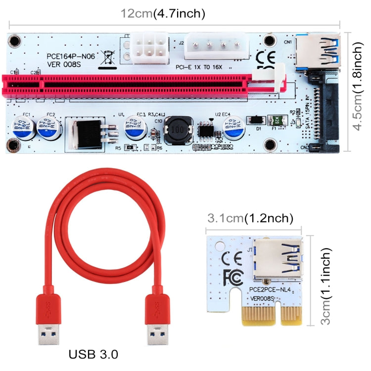 PCE164P-N06 VER008S USB 3.0 PCI-E Express 1x to 16x PCI-E Extender Riser Card Adapter 15 Pin SATA Power 6 Pin + 4 Pin Power Supply Port with 60cm USB Cable, VER008S Red – Durable Build, Easy to Use