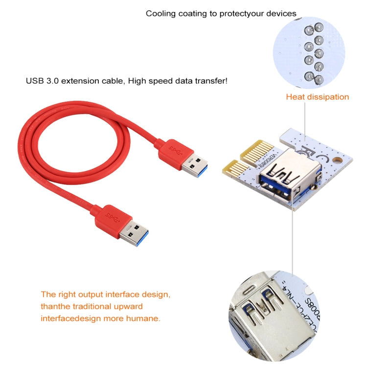 PCE164P-N06 VER008S USB 3.0 PCI-E Express 1x to 16x PCI-E Extender Riser Card Adapter 15 Pin SATA Power 6 Pin + 4 Pin Power Supply Port with 60cm USB Cable, VER008S Red – Durable Build, Easy to Use