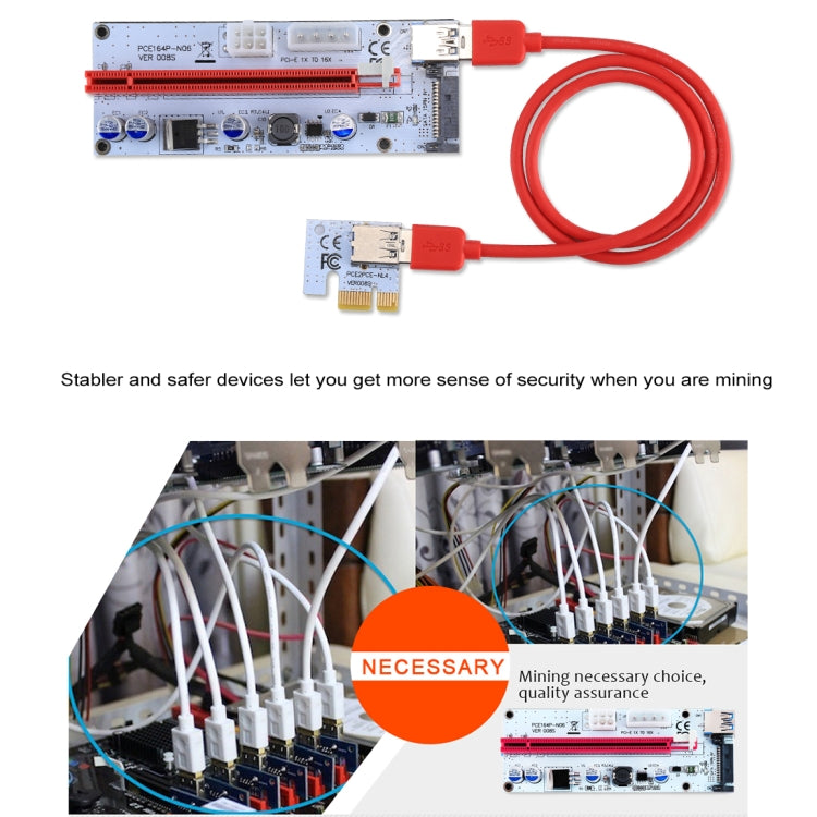PCE164P-N06 VER008S USB 3.0 PCI-E Express 1x to 16x PCI-E Extender Riser Card Adapter 15 Pin SATA Power 6 Pin + 4 Pin Power Supply Port with 60cm USB Cable, VER008S Red – Durable Build, Easy to Use